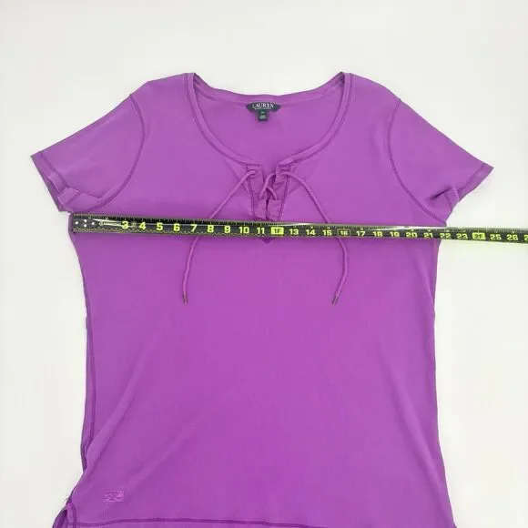 Vintage Ralph Lauren Top Shirt Womens 2X Purple Y2K DIstressed Preppy Cap Sleeve - Picture 6 of 6